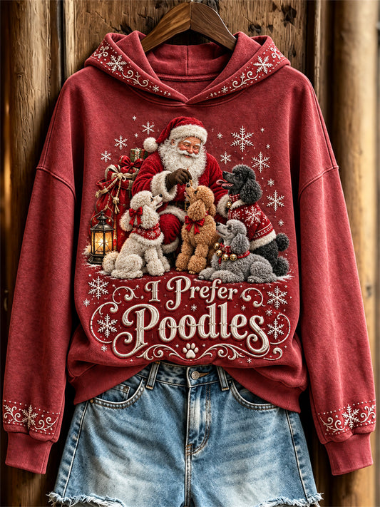 Women's I Prefer Poodles Christmas Santa Claus & Dogs Print Hoodie