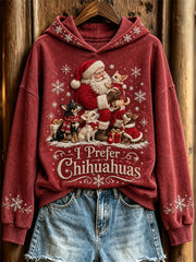 Women's I Prefer Chihuahuas Christmas Santa Claus & Dogs Print Hoodie