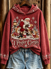 Women's I Prefer Corgis Christmas Santa Claus & Dogs Print Hoodie