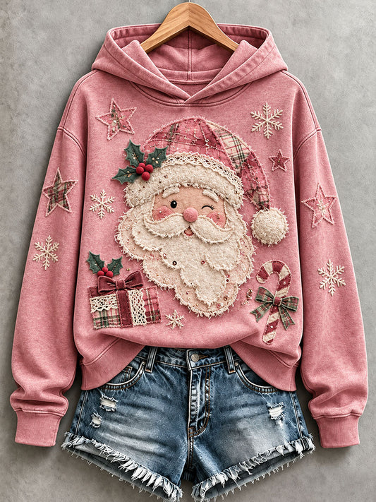 Women's Pink Santa Patchwork Art Hoodie