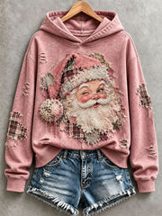Women's Distressed Santa Patchwork Art Hoodie