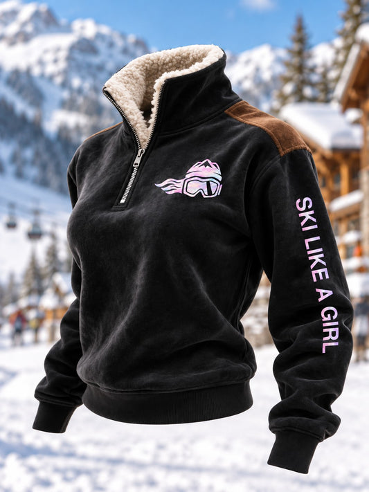 Women's Ski Like A Girl Fur Collar Top