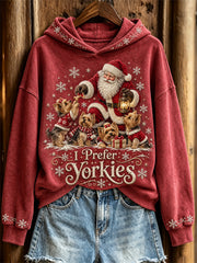 Women's I Prefer Yorkies Christmas Santa Claus & Dogs Print Regular Sweatshirt