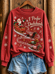 Women's Christmas Music-Themed Dachshunds and Santa Claus Pattern Casual Sweatshirt