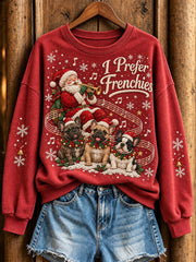 Women's Christmas Music-Themed Frenchies and Santa Claus Pattern Casual Sweatshirt