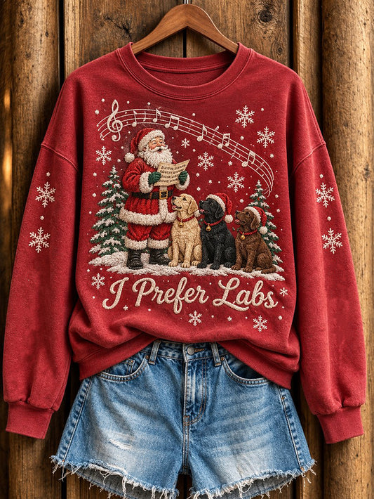 Women's Christmas Music-Themed Labs and Santa Claus Pattern Casual Sweatshirt