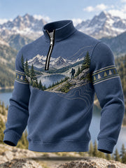 Men's Wilderness Trail Print Hike Lovers Casual Zipper Sweatshirt