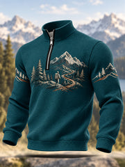 Men's Wilderness Trail Print Hike Lovers Casual Zipper Sweatshirt
