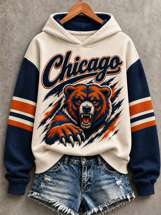 Women's Chicago Football Lover Bear Art Print Hoodies