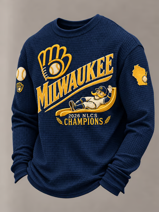 Men's Baseball Print Waffle Sweatshirt