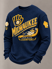 Men's Baseball Print Waffle Sweatshirt