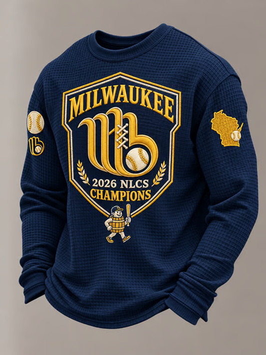 Men's Baseball Print Waffle Sweatshirt