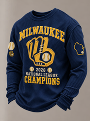 Men's Baseball Print Waffle Sweatshirt
