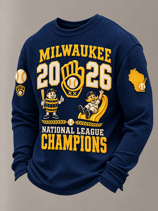 Men's Baseball Print Waffle Sweatshirt