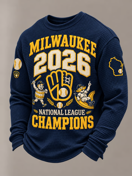 Men's Baseball Print Waffle Sweatshirt