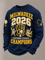 Men's Baseball Print Waffle Sweatshirt