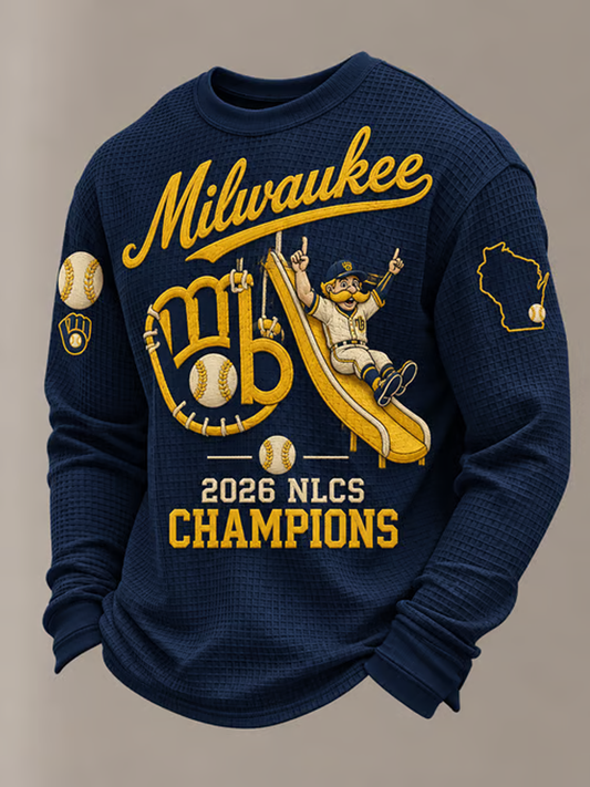 Men's Baseball Print Waffle Sweatshirt