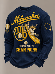 Men's Baseball Print Waffle Sweatshirt