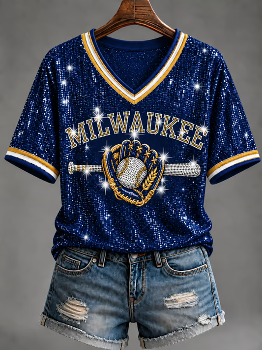 Women's Baseball Print short-sleeved T-shirt