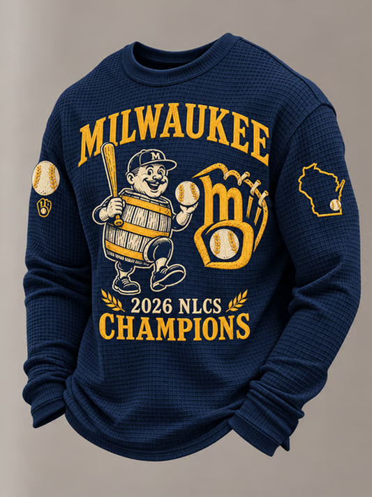 Men's Baseball Print Waffle Sweatshirt