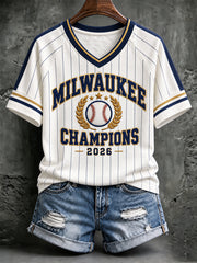 Women's Milwaukee Baseball Lover Champions Printed T-shirt