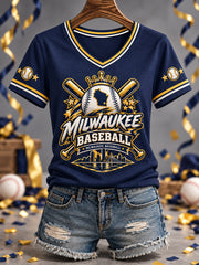 Women's Gift For Baseball Fans Casual V-Neck Tee