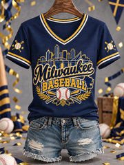 Women's Gift For Baseball Fans Casual V-Neck Tee