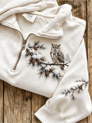 Women's Winter Owl Pattern Casual Half-Zip Sweatshirt