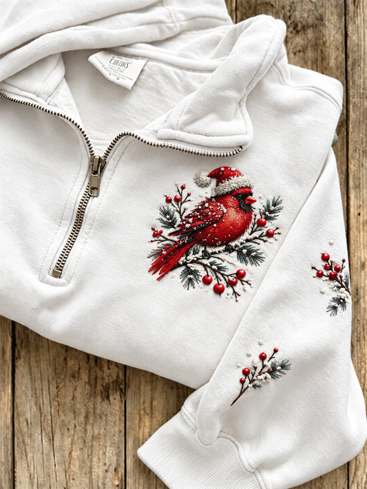 Women's Winter Bird Pattern Casual Half-Zip Sweatshirt