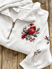 Women's Winter Bird Pattern Casual Half-Zip Sweatshirt