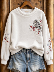 Women's Winter Owl Pattern Casual Flannel Sweatshirt
