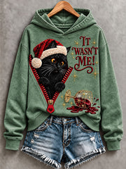 Women's Christmas Funny Cat Art Regular Hoodie