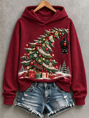 Women's Funny Christmas Tree And Black Cat Hoodie