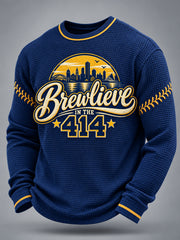 Men's Brewlieve In 414 Gift For Baseball Fans Casual Waffle Long Sleeve T-Shirt