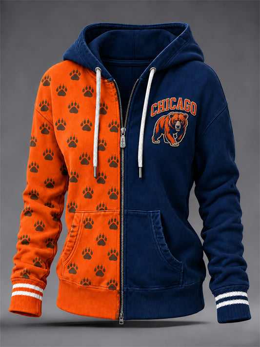 Women's Chicago Football Lover Print Zip-Up Hoodie