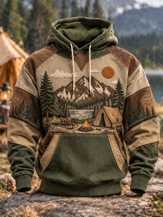 Men's Camping Oversized Drop-Shoulder Hoodie with Pockets