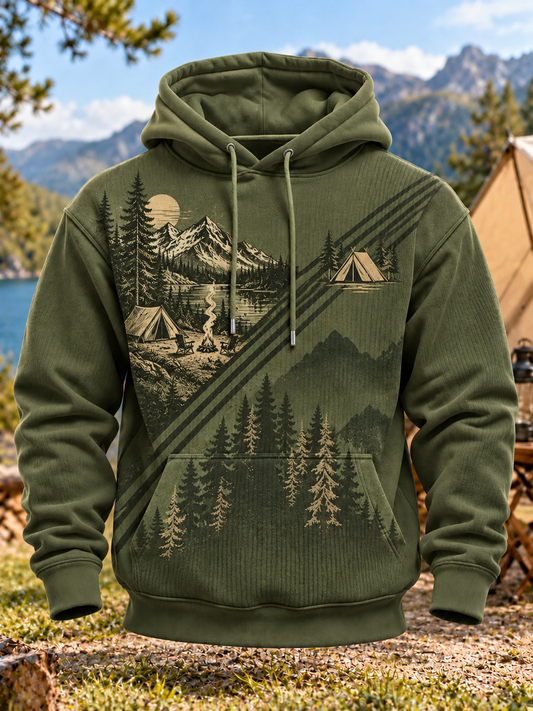 Men's Camping Oversized Drop-Shoulder Hoodie With Pockets