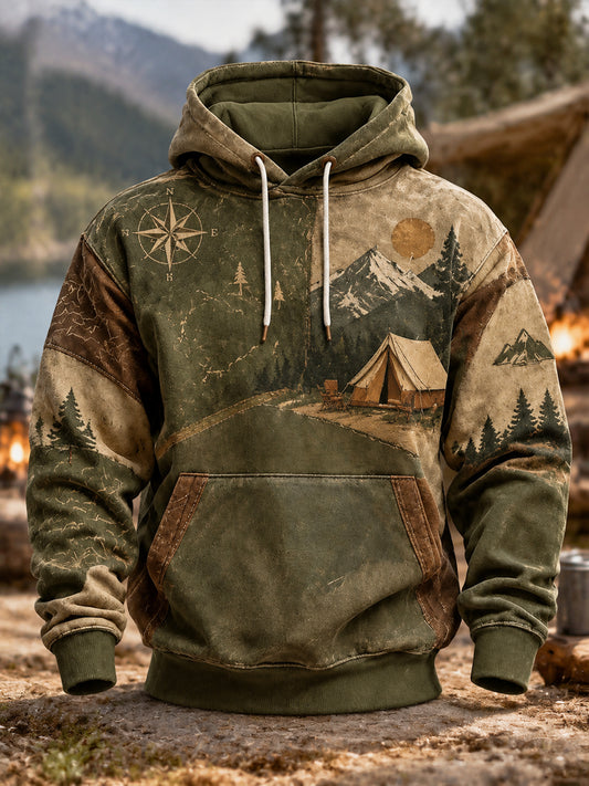 Men's Camping Oversized Drop-Shoulder Hoodie with Pockets