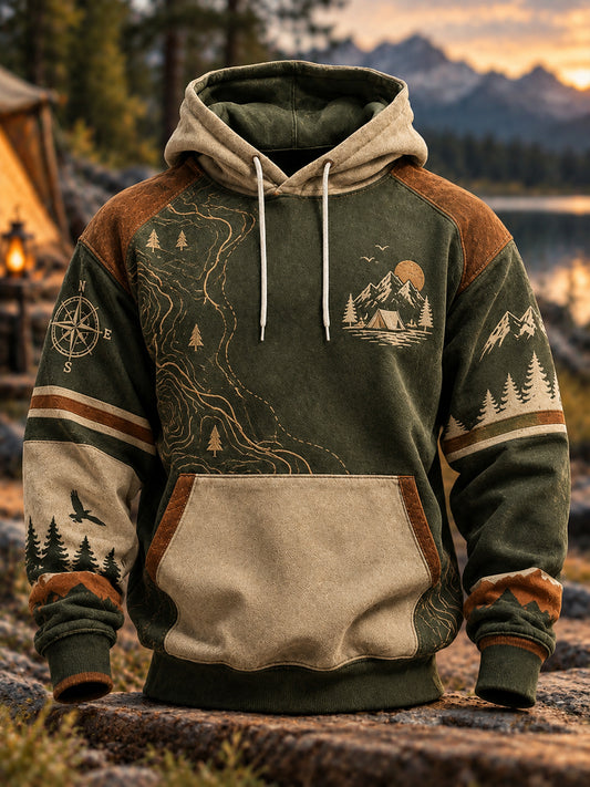 Men's Camping Oversized Drop-Shoulder Hoodie with Pockets