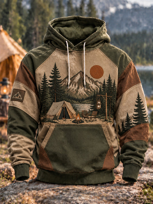 Men's Camping Oversized Drop-Shoulder Hoodie with Pockets