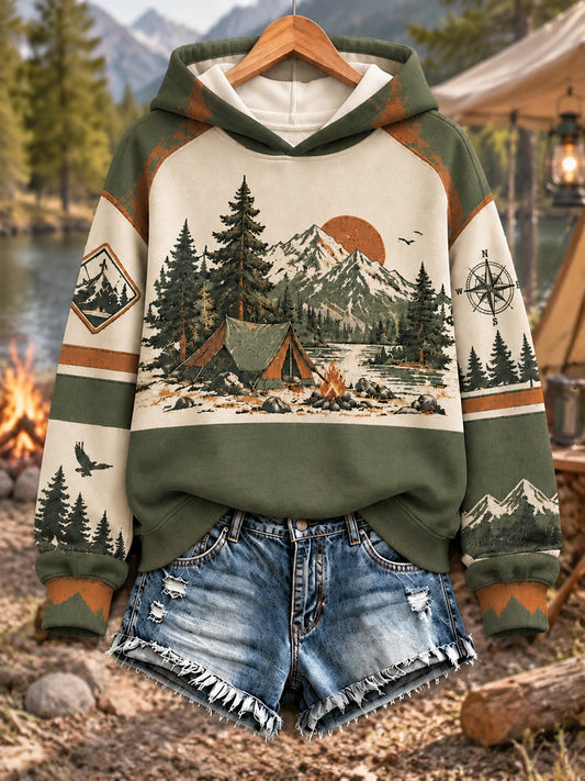 Women's Camping Print Casual Sweatshirt