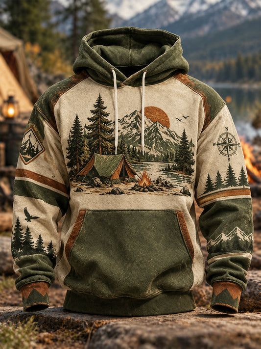 Men's Camping Oversized Drop-Shoulder Hoodie with Pockets