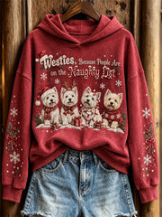 Women's Westies Because People Are on the Naughty List Christmas Dogs Print Hoodie