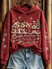 Women's Corgis Because People Are on the Naughty List Christmas Dogs Print Hoodie